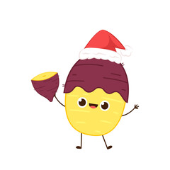 Sweet potato cartoon. Sweet potato character design. Santa hat vector.
