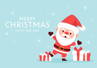 Merry Christmas and happy new year 2022 greeting card. Santa Claus cartoon Cute Christmas mascot.