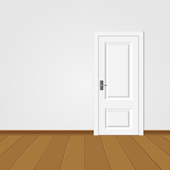 White wooden door in the empty room with copy space
