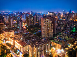 Fototapeta na wymiar Chengdu Jiuyanqiao CBD night view and modern skyscrapers.