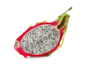 Half of delicious dragon fruit (pitahaya) isolated on white