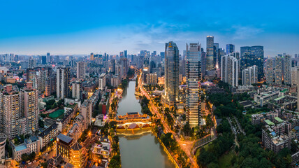 Fototapeta premium Chengdu Jiuyanqiao CBD night view and modern skyscrapers.