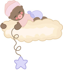 Lovely baby sleeping on cloud holding a star
