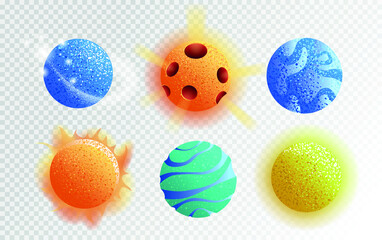 A set of planets in a fantasy detailed style. Space illustrations.