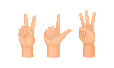 Various hand gestures set. Open hand doing counting gestures vector illustration