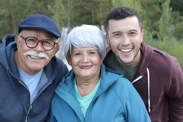 Two-generation Hispanic family outdoors