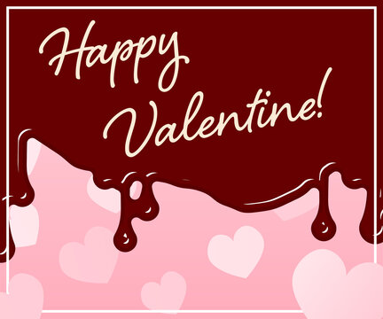 バレンタイン用バナー、垂れるチョコレートとピンクハートの背景 300x250