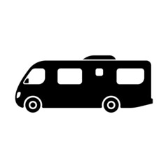 Motorhome icon. Camper, caravan. Black silhouette. Side view. Vector simple flat graphic illustration. The isolated object on a white background. Isolate.