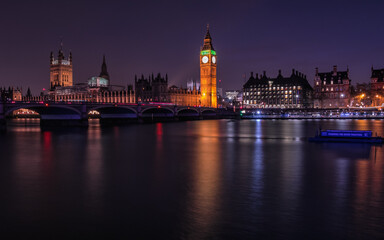 London skyline at night with the Westminster Bridge and the Big B