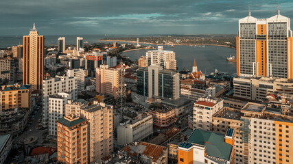 Aerial view of buildings in the city of Dar es Salaam, Tanzania