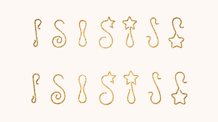Obraz premium golden glitter decorative hook clip element set for christmas tree balls