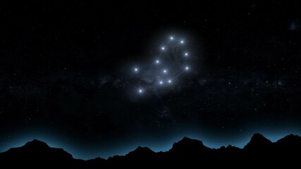pegasus constellation with mountains silhouette and starry sky on the background