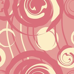 Vector pink abstract pattern with circles with turns and lines.