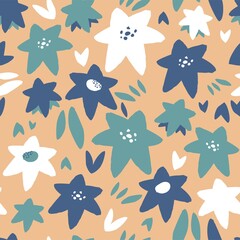Vector pattern with abstract flowers like stars. Illustration of flower meadow.