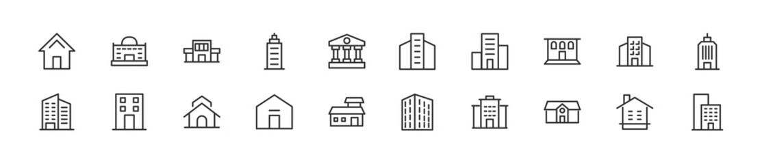 Set of simple building line icons.