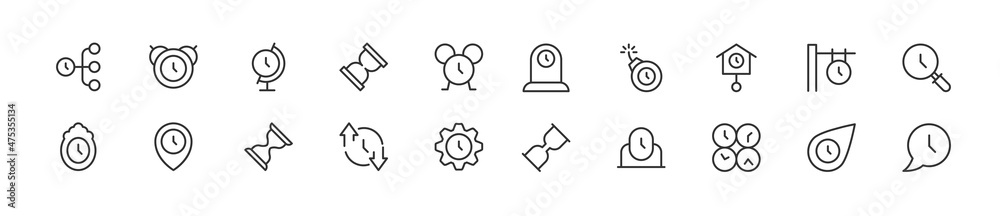 Wall mural set of simple clock line icons.