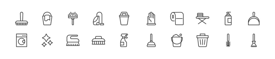 Set of simple cleaning line icons.