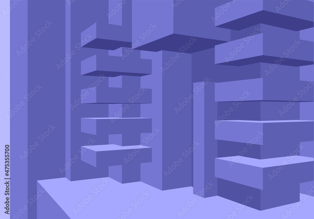 Poster Architecture background with violet or very peri abstract 3D cubes composition and minimalistic style.