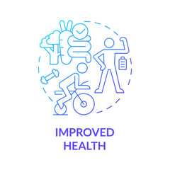 Improved health blue gradient concept icon. Balanced lifestyle and healthcare abstract idea thin line illustration. Isolated outline drawing. Roboto-Medium, Myriad Pro-Bold fonts used