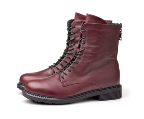 Side view of maroon leather winter ladies boots