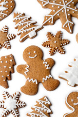 Christmas homemade gingerbread cookies, gingerbread man on the white background