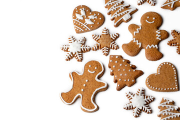 Christmas homemade gingerbread cookies, gingerbread man on the white background
