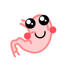 Human stomach with cute face, medical icon on white