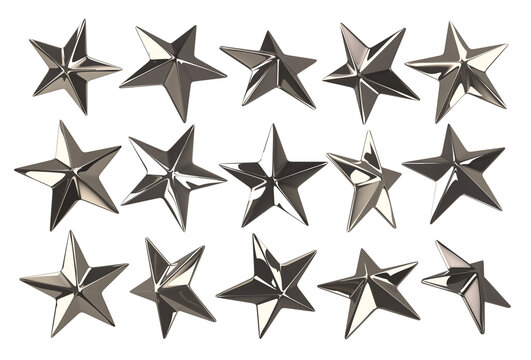 Star studs set of 15 different elements illustration from 3d rendering.