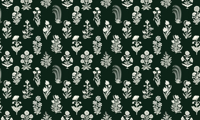 Seamless floral abstract Pattern with Flowers on deep green Background