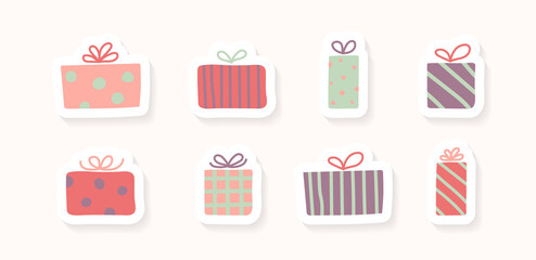 Collection of hand drawn Christmas present boxes. Vector