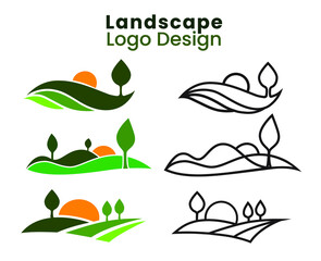 Landscape logo design illustration. Vector flat minimalist logo concepts in 3 colored  versions.