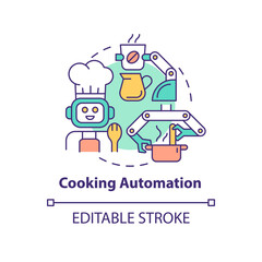 Obraz premium Cooking automation concept icon. Technology and innovation. Automated kitchen abstract idea thin line illustration. Isolated outline drawing. Editable stroke. Roboto-Medium, Myriad Pro-Bold fonts used
