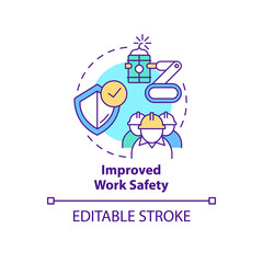 Improved work safety concept icon. Industrial automation advantages abstract idea thin line illustration. Isolated outline drawing. Editable stroke. Roboto-Medium, Myriad Pro-Bold fonts used