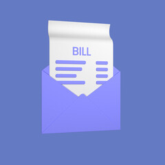 3d cartoon billing envelope mail isolated on a purple background, billing envelope mail. 3d rendering illustration