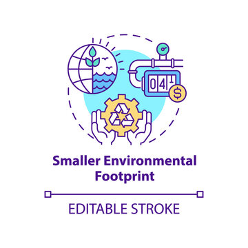 Smaller Environmental Footprint Concept Icon. Sustainable Producing Abstract Idea Thin Line Illustration. Isolated Outline Drawing. Editable Stroke. Roboto-Medium, Myriad Pro-Bold Fonts Used