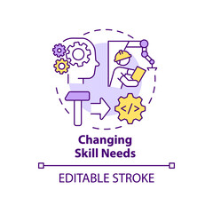 Changing skill needs concept icon. Automation disadvantages abstract idea thin line illustration. Isolated outline drawing. Editable stroke. Roboto-Medium, Myriad Pro-Bold fonts used