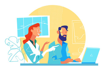 Gruppo di professionisti giovani che lavora insieme in ufficio al computer