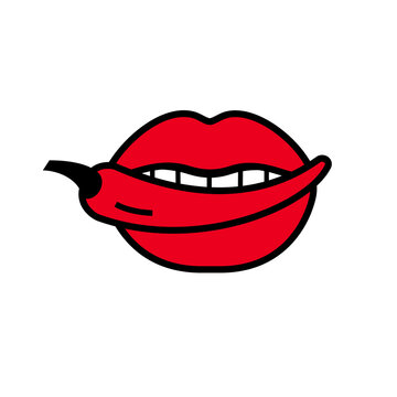 Sexy lips with hot chili pepper in open mouth