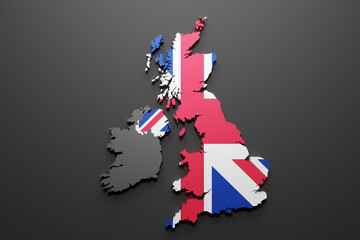 3d United Kingdom map and flag
