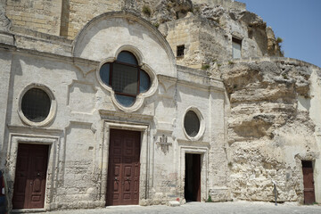 Facade of San Pietro Barisano church in Matera, Basilicata - Italy