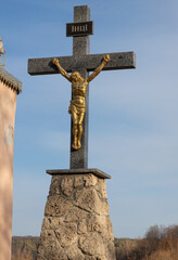 Close-up of a Cross on a Christian church on blue background