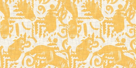 Seamless two tone hand drawn brushed effect pattern border swatch. High quality illustration. Collage of minimal drawings arranged in a seamless pattern with fabric texture overlay. Rough scribble.