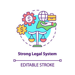 Strong legal system concept icon. Reason to start business in Singapore abstract idea thin line illustration. Isolated outline drawing. Editable stroke. Roboto-Medium, Myriad Pro-Bold fonts used