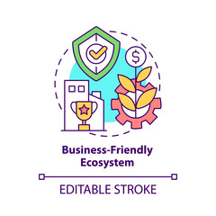 Business-friendly ecosystem concept icon. Singapore business environment abstract idea thin line illustration. Isolated outline drawing. Editable stroke. Roboto-Medium, Myriad Pro-Bold fonts used