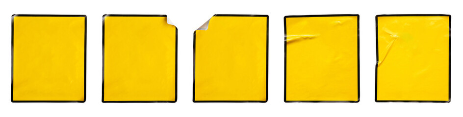 Blank warning sign yellow color with black frame sticker set isolated on white background