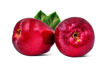 Two fresh mellow juicy red apples isolated on white background
