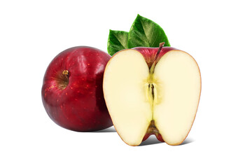 Red juicy apple with leaf close-up. healthy eating isolated on white