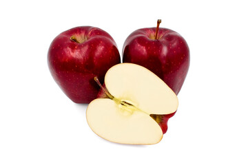 Fresh red apple fruit with half isolated on white