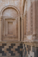 Fototapeta premium Design and texture of the wall of Ishakpasa(Ishak Pasha) Palace, Dogubeyazit, Agri, Turkey