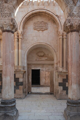 Beautiful columns and inscriptions above the door, Ishakpasa(Ishak Pasha) Palace, Dogubeyazit, Agri, Turkey